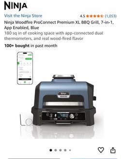 Ninja Woodfire ProConnect Premium XL BBQ Grill, 7-in-1, App Enabled, Blue With Ninja Stand