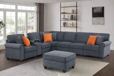 🔥 SALE! Brand New 8-Pc Dark Gray Linen Sectional Sofa (Pillows Included)