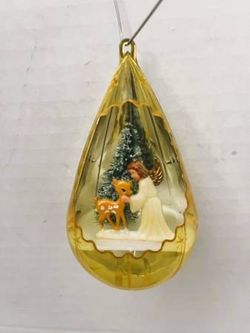 Vtg 1960 -70's JewelBrite Diorama Angel, Fawn, Bottle Brush Ornament
