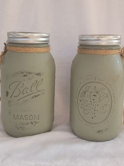 2 BIG OLIVE GREEN MASON JARS