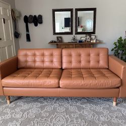 IKEA MORABO Sofa – Golden Brown Leather – Excellent Condition