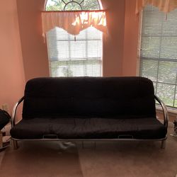 Stainless Steel Futon Frame With Black Full Sized Cushion