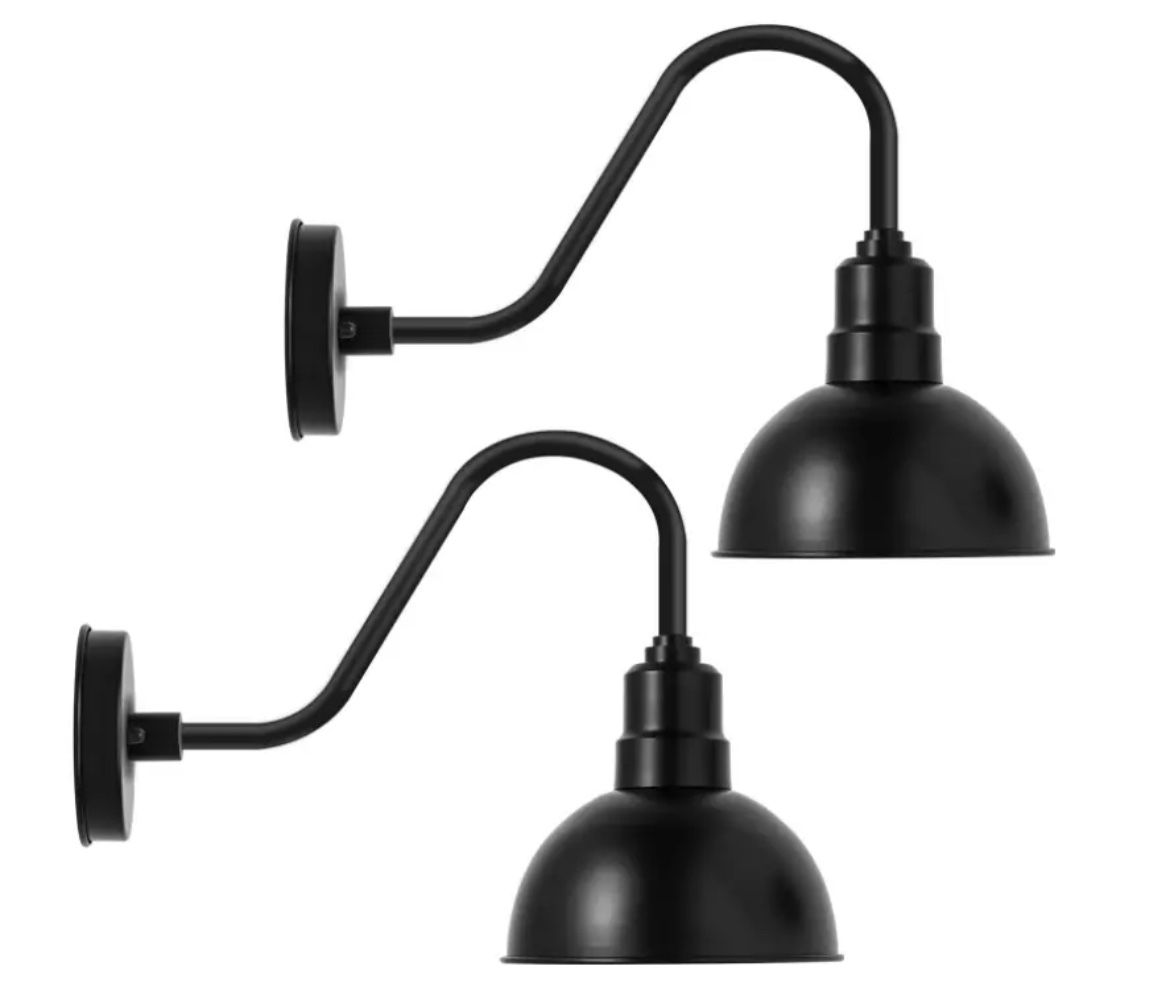 Farmhouse Outdoor Gooseneck Barn Light, Wall Mount,Black Finish - 2 Pack