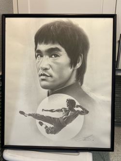 Bruce Lee pencil art copy framed 20 x 24