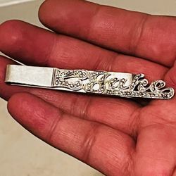 Crown Jlry Co. Heavy Large Personalized Tie Clip  Sterling Silver Marcasite Stones