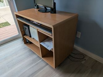 Wood Computer Desk with Shelves on wheels