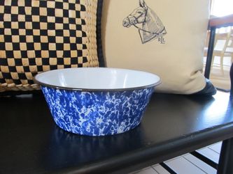 Antique Royal Blue & White Spongeware Graniteware Bowl