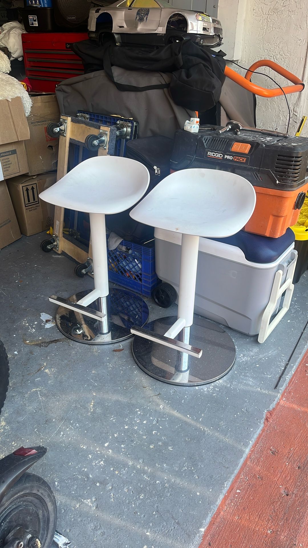 Matte White & Chrome Bottom Bar Stools