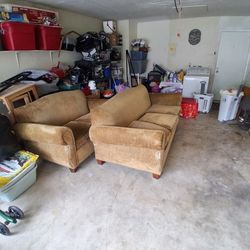 Gold Suede Couch And Loveseat 