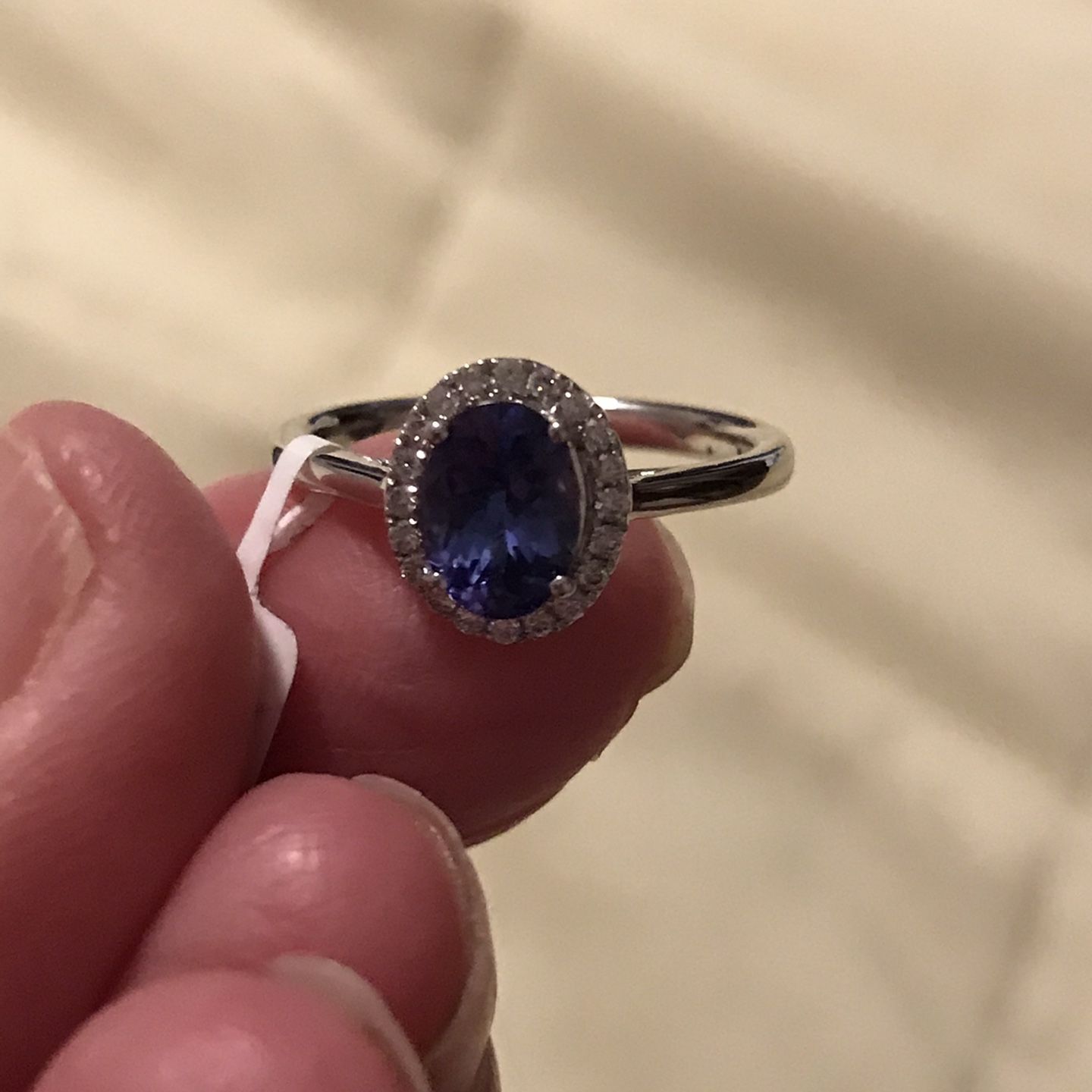18k  Genuine AAA Tanzanite Diamond Halo Ring
