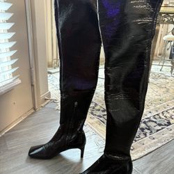 Authentic Thigh-High PRADA Black Patent Leather Women’s Boots