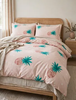 Pink Pineapple Duvet Set-soft w/2 Pillowcases Queen