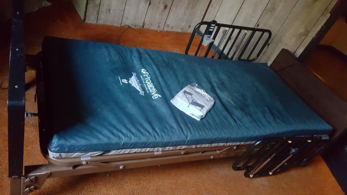 Hospital bed, electric, gel mattress, rails, barely used, nice