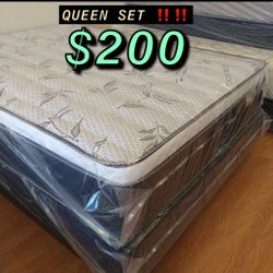 Queen Size Pillow Top Mattress With Box Spring