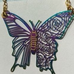 homemade rainbow iridescent butterfly necklace handmade jewlery