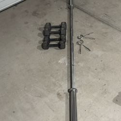 45lb Olympic Bar/ Dumbbells Set of 10lbs-15lbs