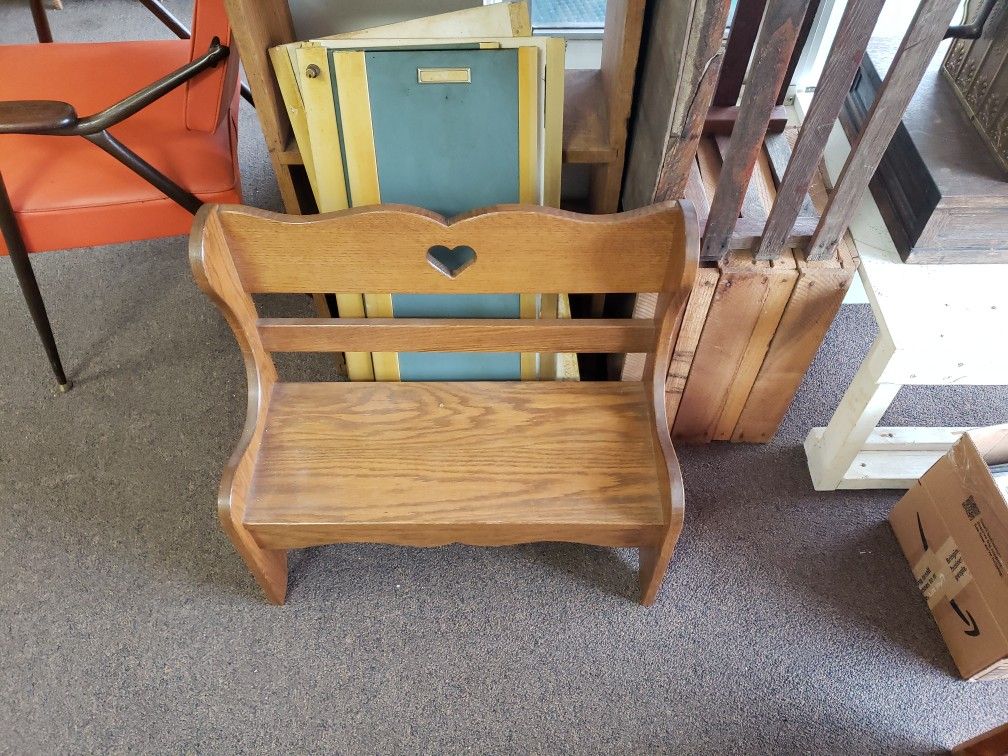 Oak Wooden Childs Bench Chair Seat With Heart