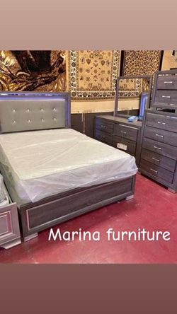 Gray Bedroom Set with LED Headboard
