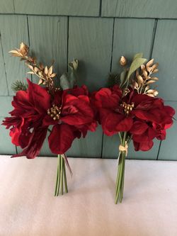 NEW 2 Dark Red Christmas Floral Bouquets Peony Poinsettia Hydrangeas 
