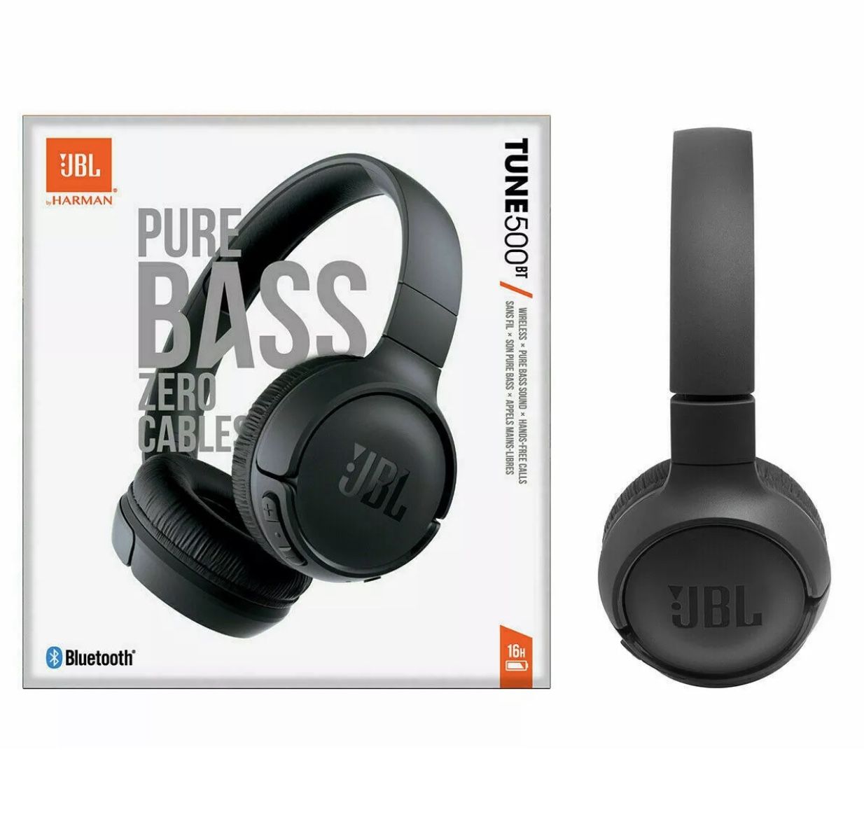 JBL Tune 500BT Black On Ear Head Phones Wired