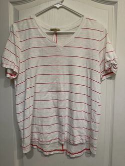White Red Striped V-Neck T-Shirt