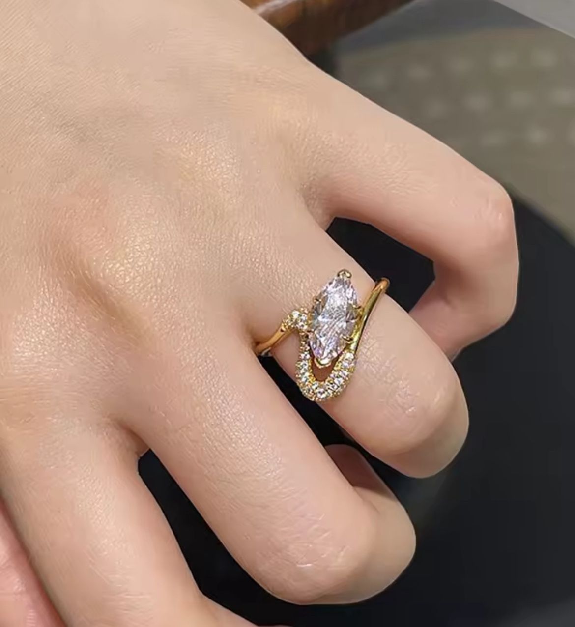 925 Sterling Silver Personalized Golden Unique Marquise Pink Zirconia Ring For Women Anniversary High Quality Fine Jewelry