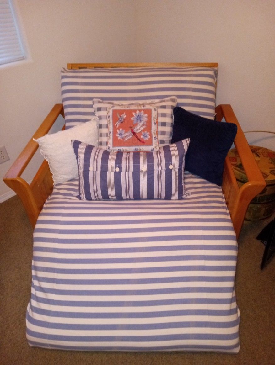 Twin Futon Chair With Custom Cover Solid Oak