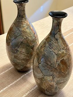 Set of 2 Mother of Pearl Mosaic Vases