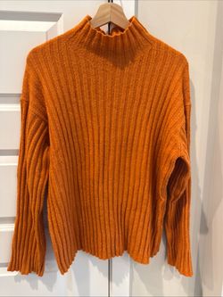 Orange Ribbed Mock Neck Knit Sweater