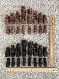 Vintage Hand-carved Wooden Balinese Mythological Chess Pieces