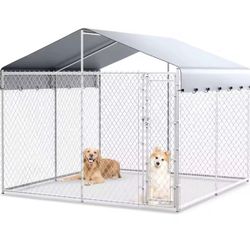 10x10x6.56ft Anti-Rust Dog Kennel Outside with Roof, Galvanized Chain Link Dog Runs for