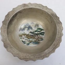 Vintage Chinese Silver Color Porcelain Bowl