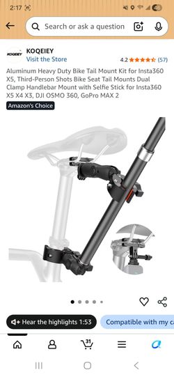 Aluminum Heavv Dutv Bike Tail Mount Kit for Insta360 X5. Third-Person Shots Bike Seat Tail Mounts Duak Clamp Handlebar Mount with Selfie Stick for Ins