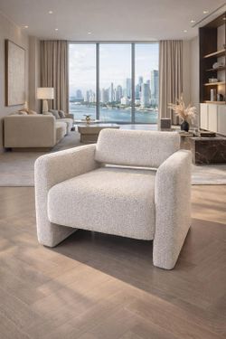 Accent Chair, Modern Boucle Fabric Armed Chair, Comfortable Single Sofa Chair , Grey) G-11