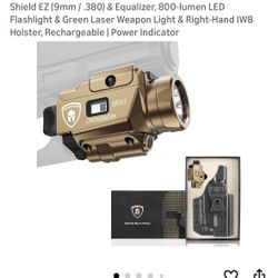WARRIORLAND MA1 Laser Light Combo Holster Fit S&W M&P Shield EZ (9mm / .380) & Equalizer, 800-lumen LED Flashlight & Green Laser Weapon Light & Right-