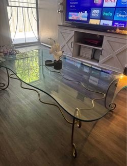 Emilio Rey Gilt Metal and Glass Coffee Table
