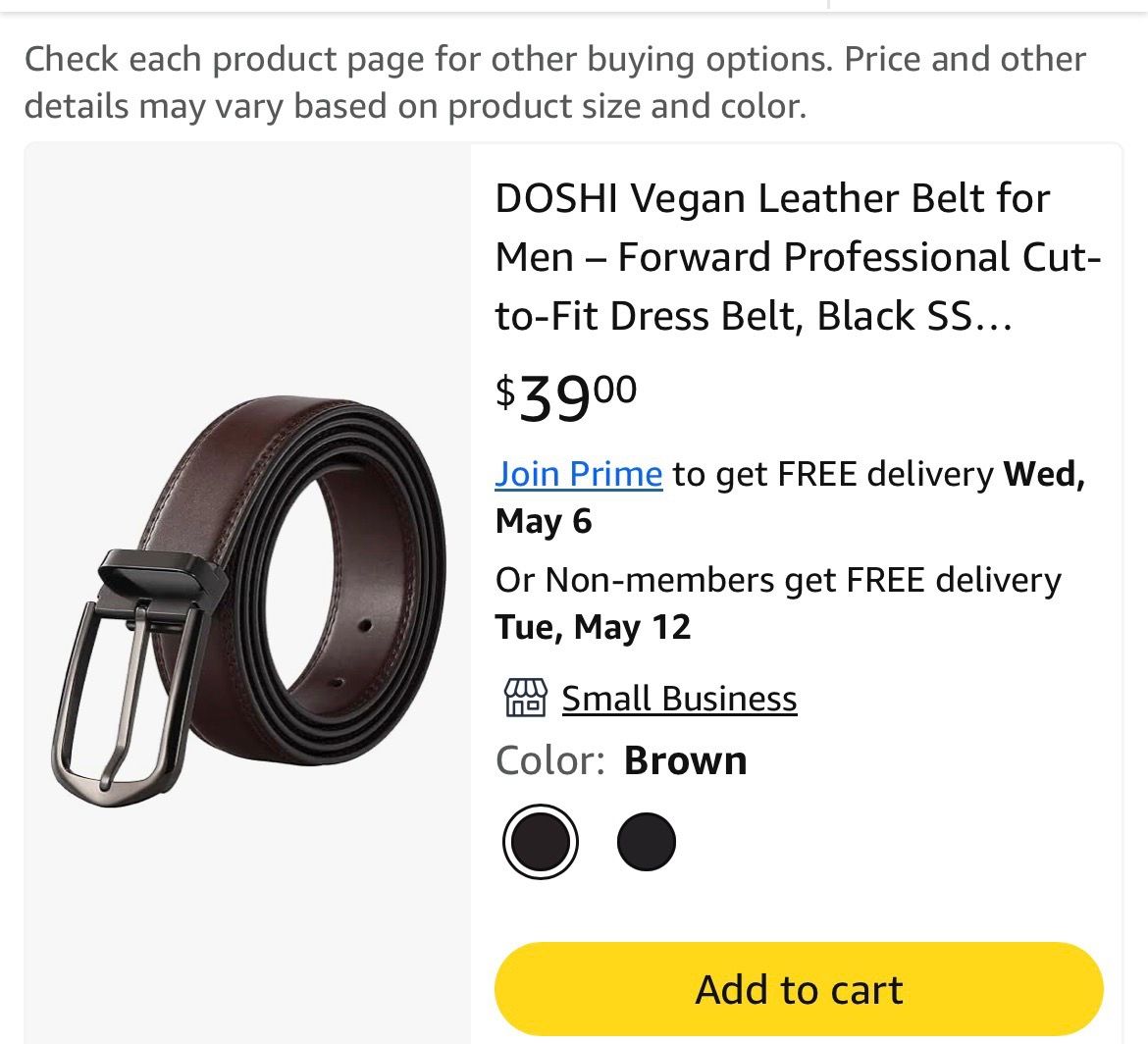 Men’s vegan leather belt size 40 color brown