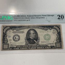 $1000 Bill - 1934 Chicago Graded Very Fine 20