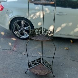 Woven Bamboo/Metal Corner Bookcase Stand