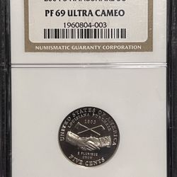 2004 S Louisiana Purchase Peace Handshake Jefferson Nickel • Commemorative Proof Coin • San Francisco Mint • Graded NGC PF69 Ultra Cameo