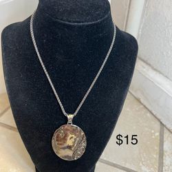Silver Pendant Long Necklace 