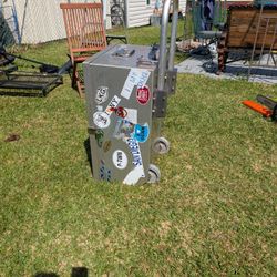 All aluminum and stainless steel portable roll around tool box/ gang box on Wheels with retractable handle. This is extremely extremely well made. Dim