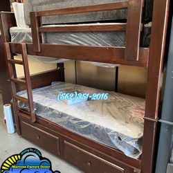 Triple Brown Bunk Bed Litera Con Colchones 