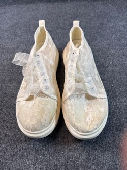 Women’s White Lace Floral Sneakers EU 41 Bridal Wedding Casual Shoes
