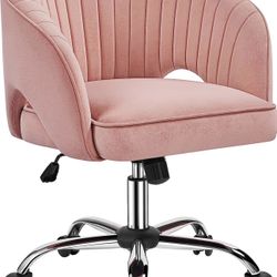 Home Office Chair Velvet Desk Chair, Upholstered Modern Swivel Chair with Tufted Barrel Back, Rolling Wheels for Office, Study, Vanity, Bedroom Pink 5