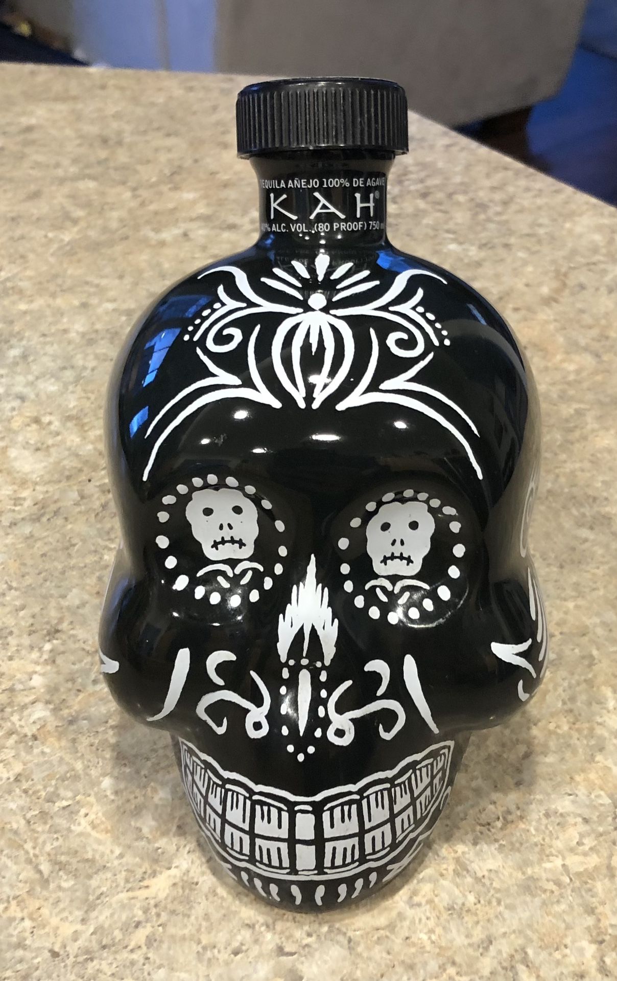 Empty KAH Tequila Skull Bottle