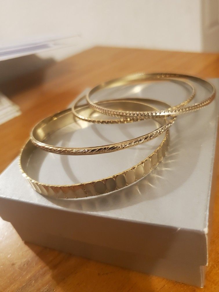 4 New Cute Gold Plated Bangle Bracelets All For $20