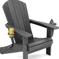 SERWALL Foldable Adirondack Chair, HDPE Adirondack Chair with Wood-Texture-Gray