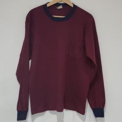 Vintage Burgundy &amp; Navy Ringer long sleeve Tshirt size L p2p 21.5" 