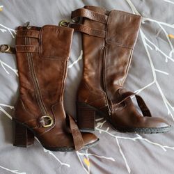 Women's Born Treddy Boots Leather Moto Style Mid Calf Flannel Lined B72006 Brown Size 7